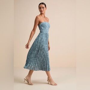 Lulus Strapless Jacquard Pleated Maxi Dress – XXS